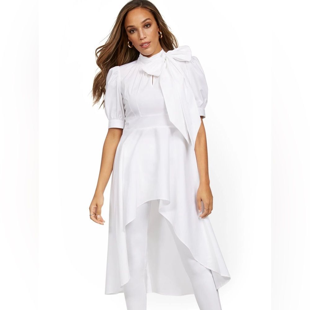 New York & Company White Asymmetrical shirt sz L